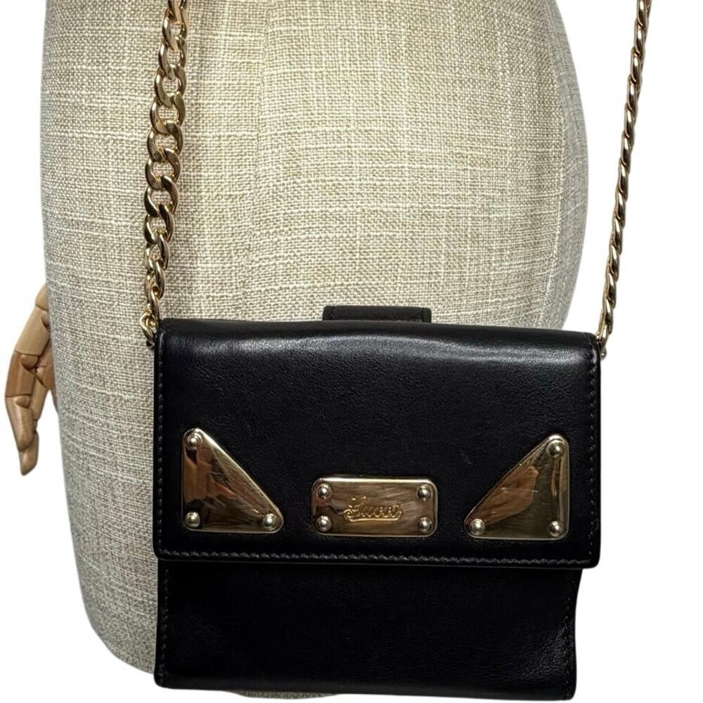 Gucci Vintage Taiga Eye Black Leather Crossbody Bag